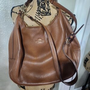 Coach Cognac Pebbled Leather Shoulder Bag with Gold Hardware